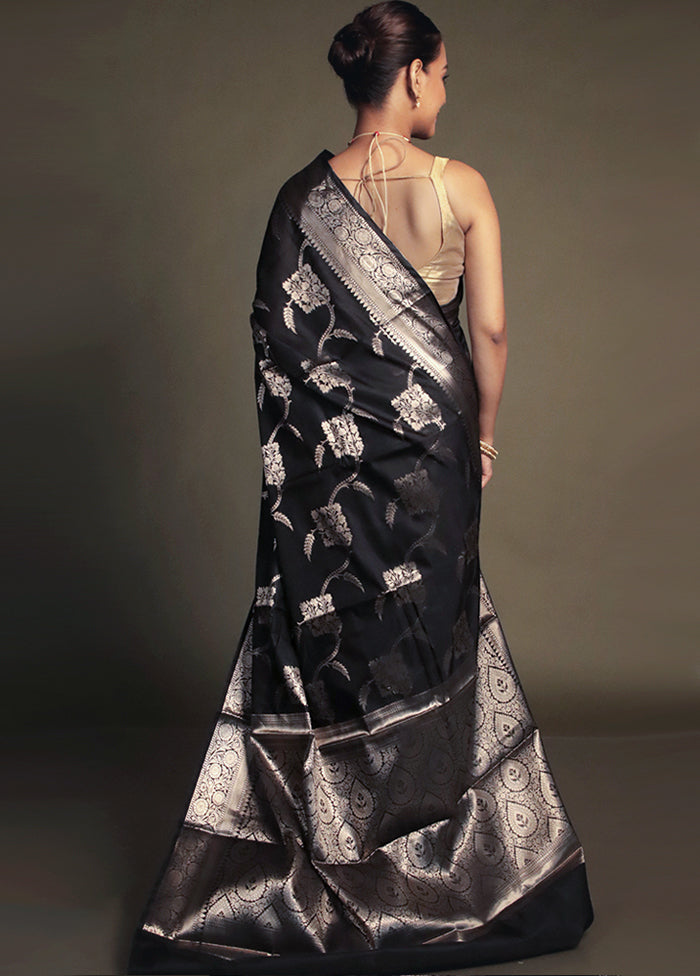 Black Kora Silk Saree With Blouse Piece