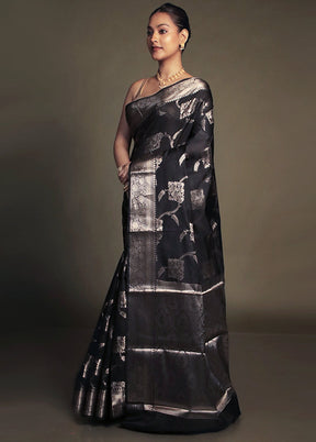 Black Kora Silk Saree With Blouse Piece