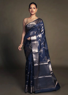 Blue Kora Silk Saree With Blouse Piece