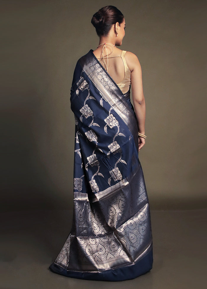 Blue Kora Silk Saree With Blouse Piece