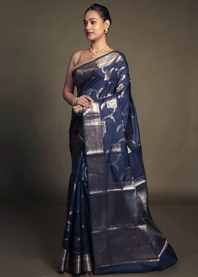 Blue Kora Silk Saree With Blouse Piece