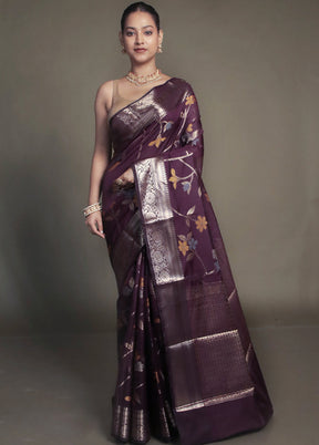 Purple Kora Silk Saree With Blouse Piece