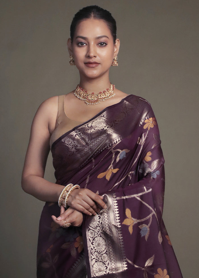 Purple Kora Silk Saree With Blouse Piece
