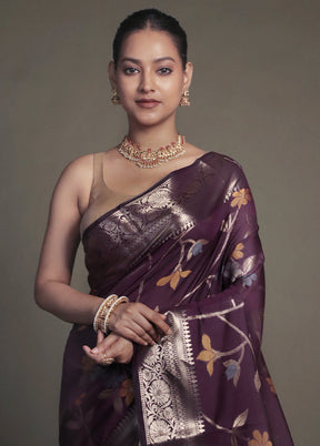 Purple Kora Silk Saree With Blouse Piece