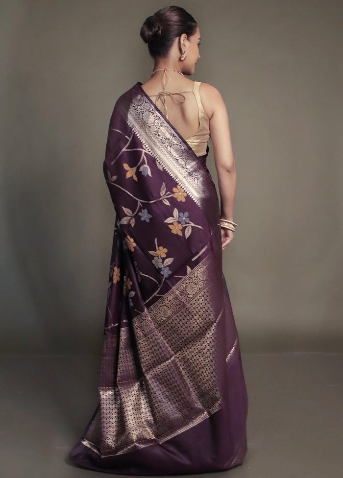 Purple Kora Silk Saree With Blouse Piece