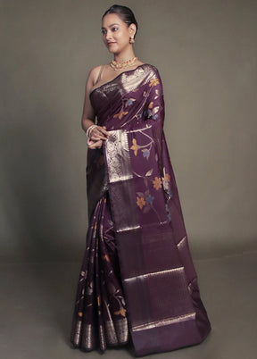 Purple Kora Silk Saree With Blouse Piece