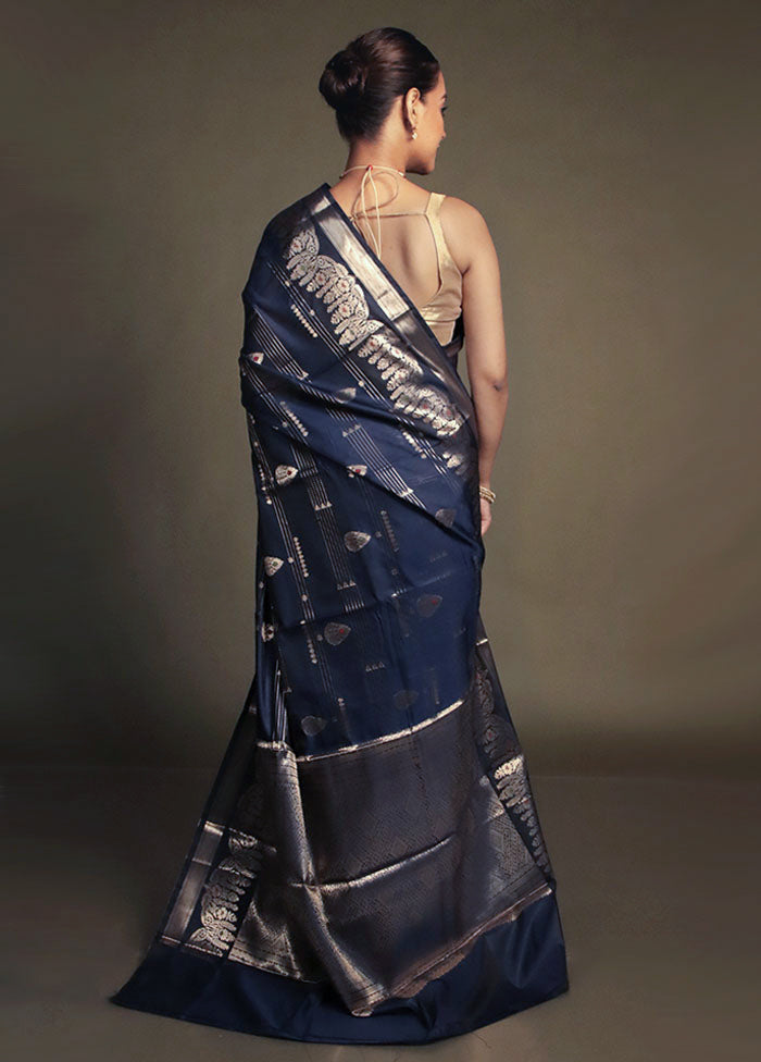 Blue Kora Silk Saree With Blouse Piece