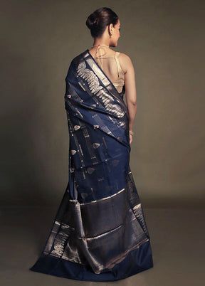Blue Kora Silk Saree With Blouse Piece