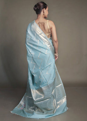 Blue Kora Silk Saree With Blouse Piece