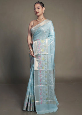 Blue Kora Silk Saree With Blouse Piece