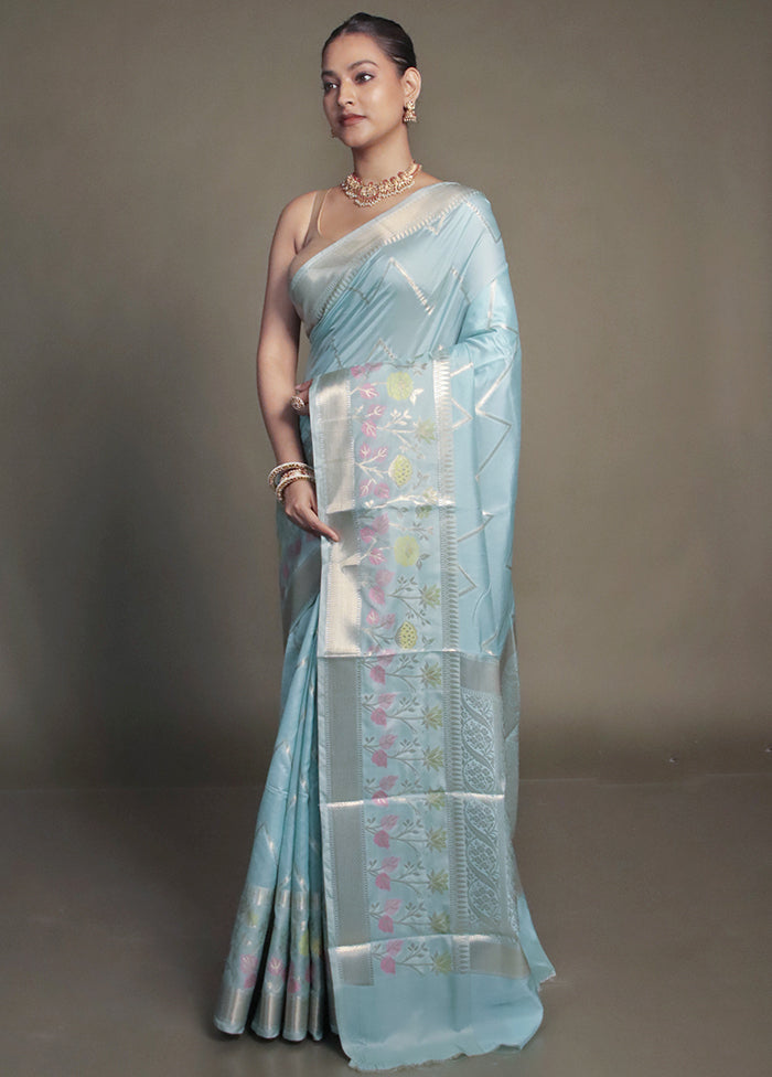 Blue Kora Silk Saree With Blouse Piece