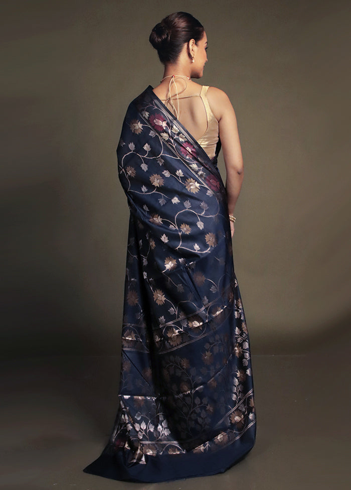 Blue Kora Silk Saree With Blouse Piece