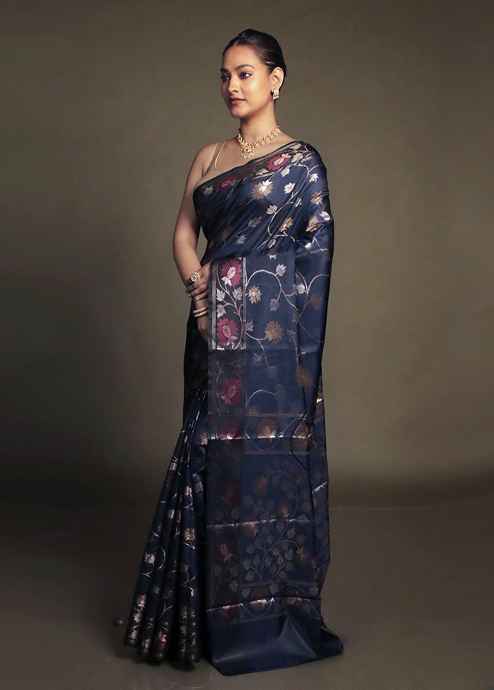 Blue Kora Silk Saree With Blouse Piece