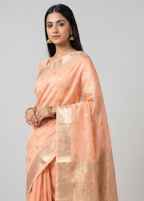 Peach Kora Silk Saree With Blouse Piece