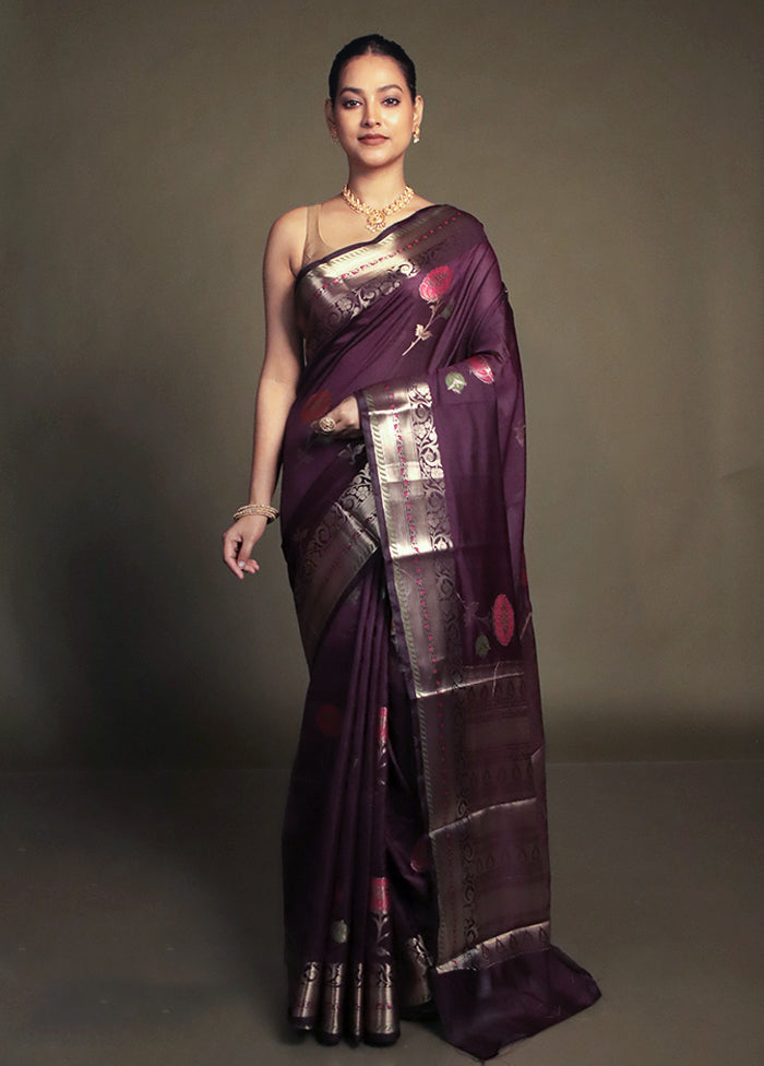 Purple Kora Silk Saree With Blouse Piece