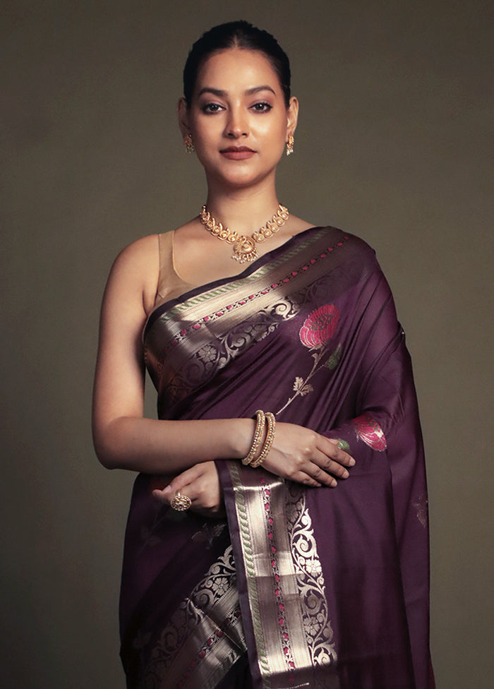 Purple Kora Silk Saree With Blouse Piece