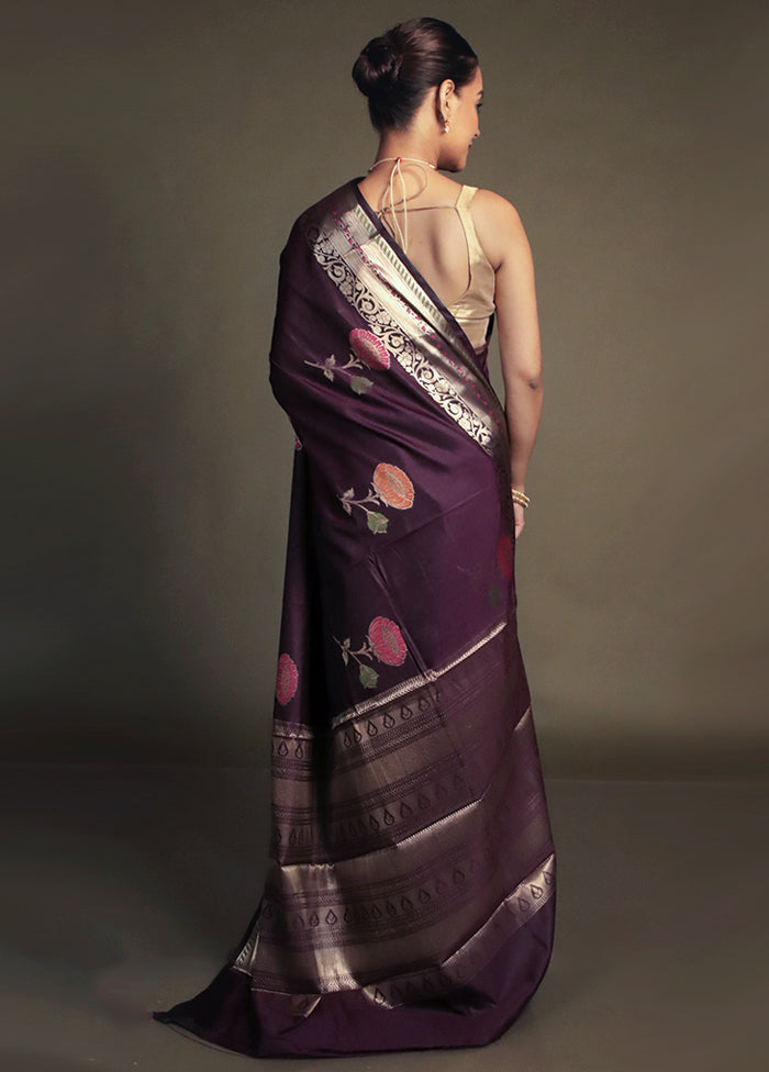 Purple Kora Silk Saree With Blouse Piece
