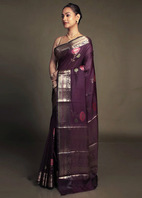 Purple Kora Silk Saree With Blouse Piece