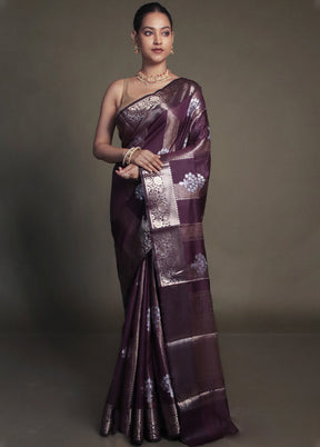 Purple Kora Silk Saree With Blouse Piece