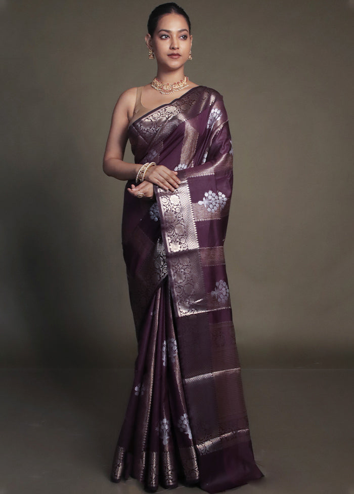 Purple Kora Silk Saree With Blouse Piece