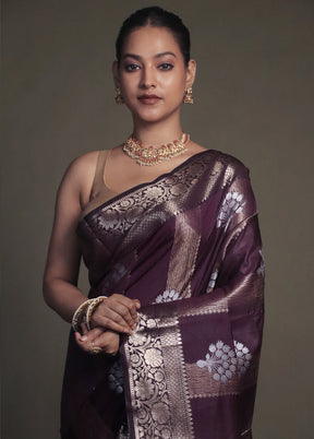 Purple Kora Silk Saree With Blouse Piece