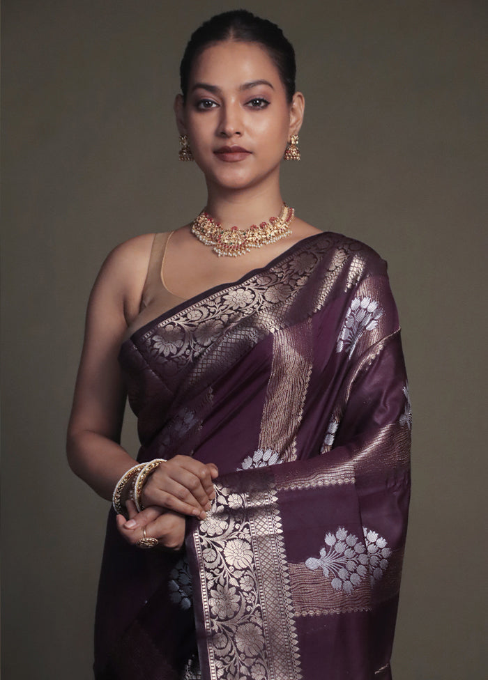 Purple Kora Silk Saree With Blouse Piece