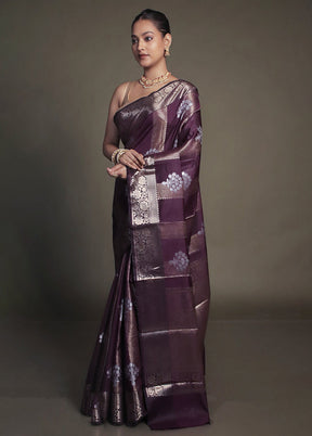 Purple Kora Silk Saree With Blouse Piece