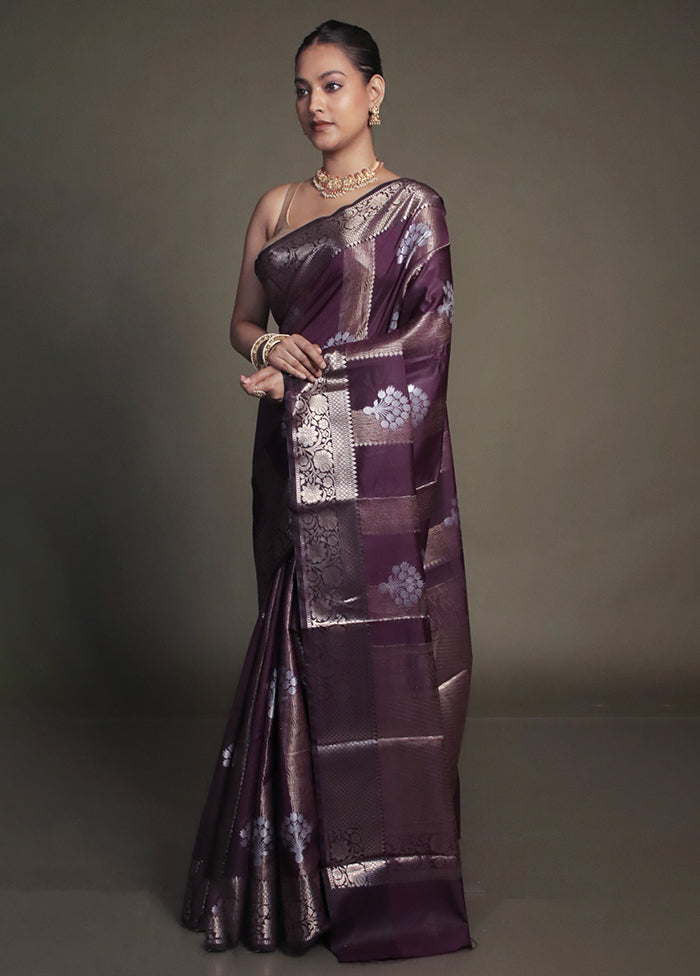 Purple Kora Silk Saree With Blouse Piece