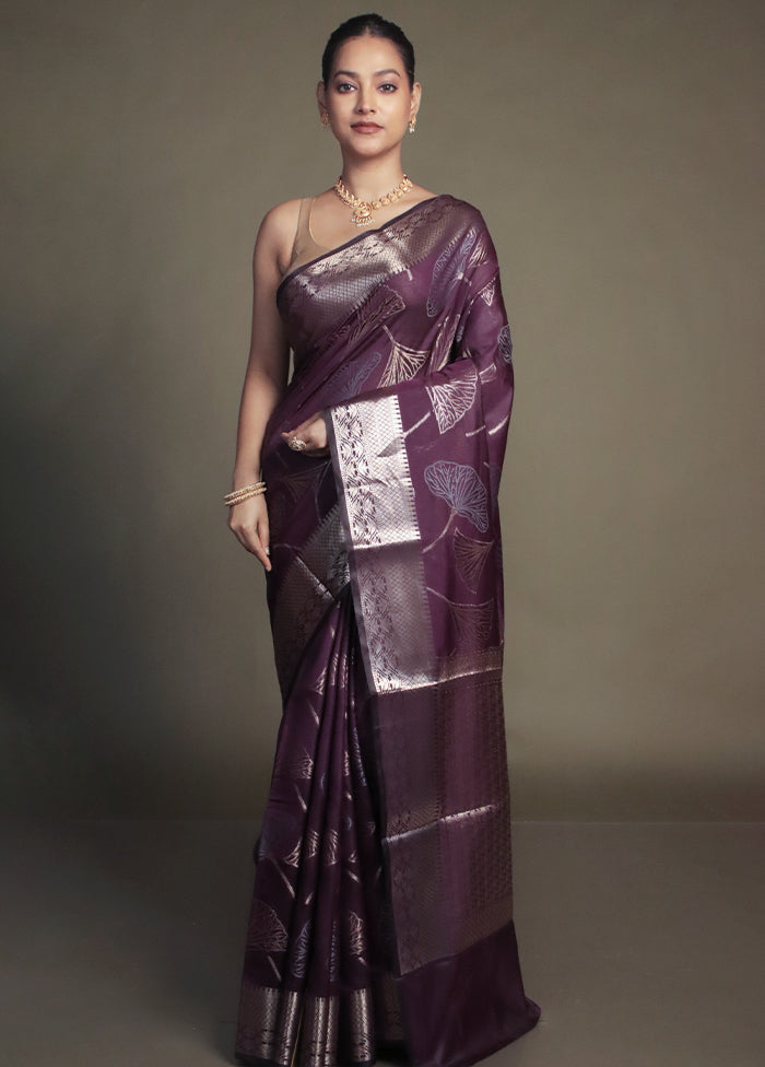 Purple Kora Silk Saree With Blouse Piece