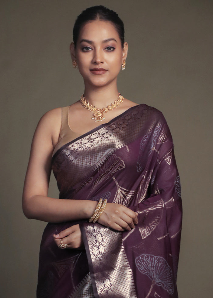 Purple Kora Silk Saree With Blouse Piece