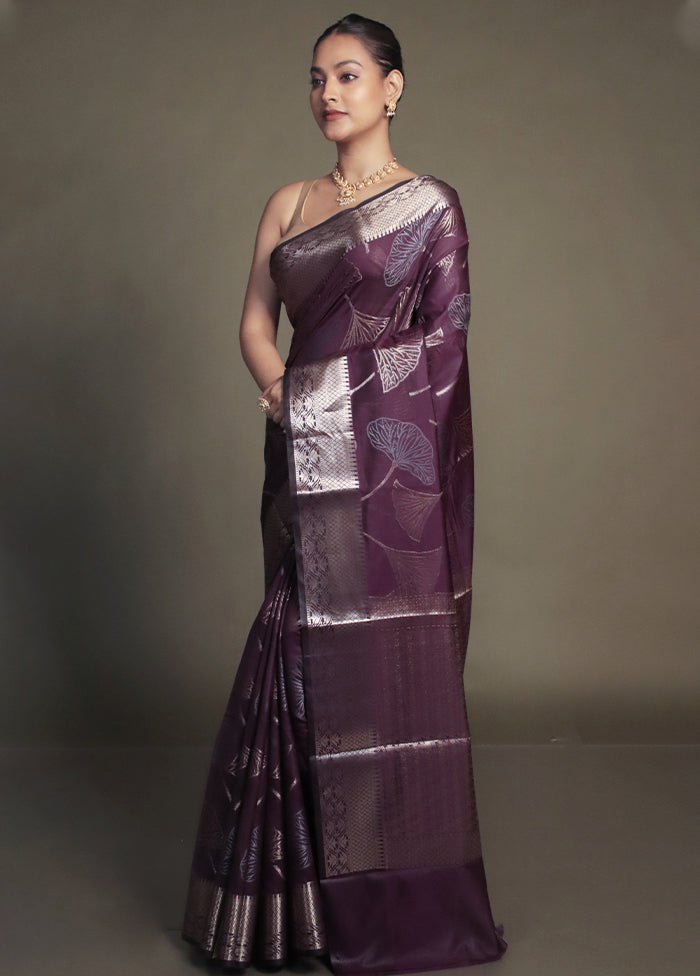 Purple Kora Silk Saree With Blouse Piece