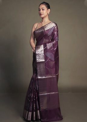Purple Kora Silk Saree With Blouse Piece