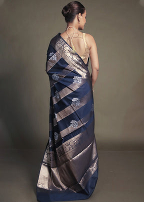 Blue Kora Silk Saree With Blouse Piece