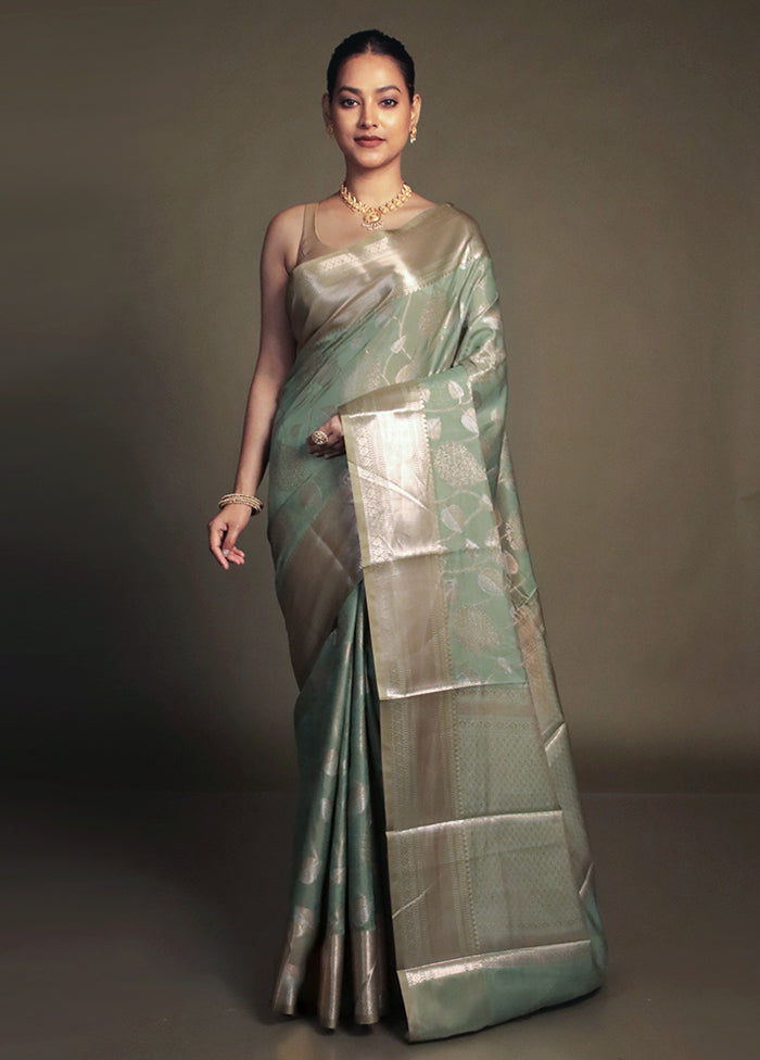 Green Kora Silk Saree With Blouse Piece