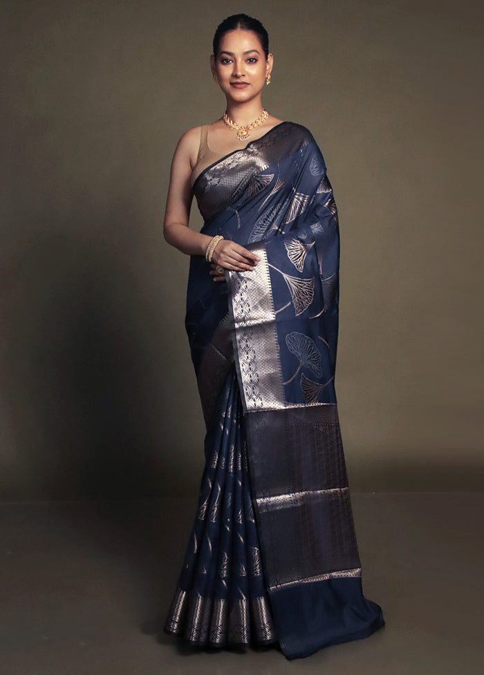 Blue Kora Silk Saree With Blouse Piece