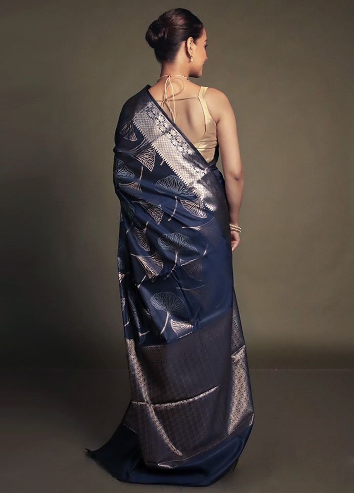 Blue Kora Silk Saree With Blouse Piece