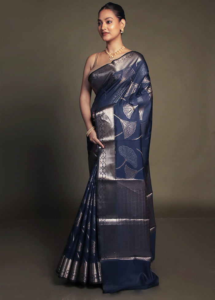 Blue Kora Silk Saree With Blouse Piece