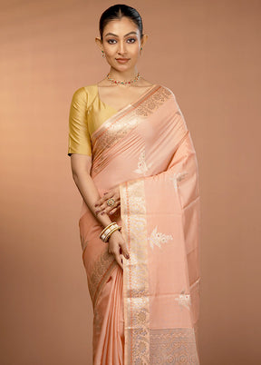 Peach Kora Silk Saree With Blouse Piece