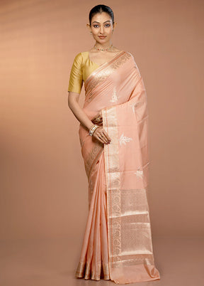 Peach Kora Silk Saree With Blouse Piece