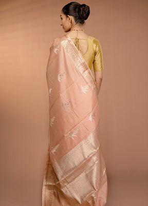 Peach Kora Silk Saree With Blouse Piece