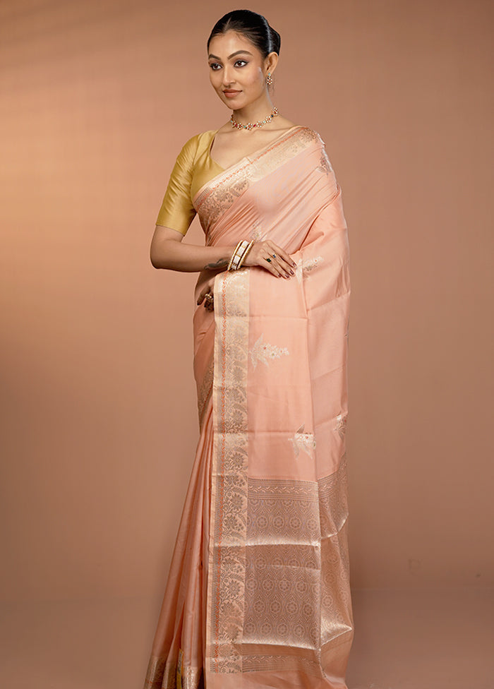 Peach Kora Silk Saree With Blouse Piece