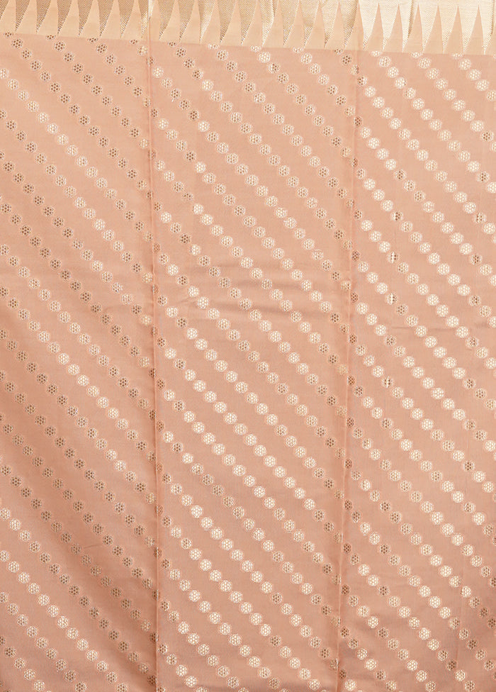 Peach Kora Silk Saree With Blouse Piece