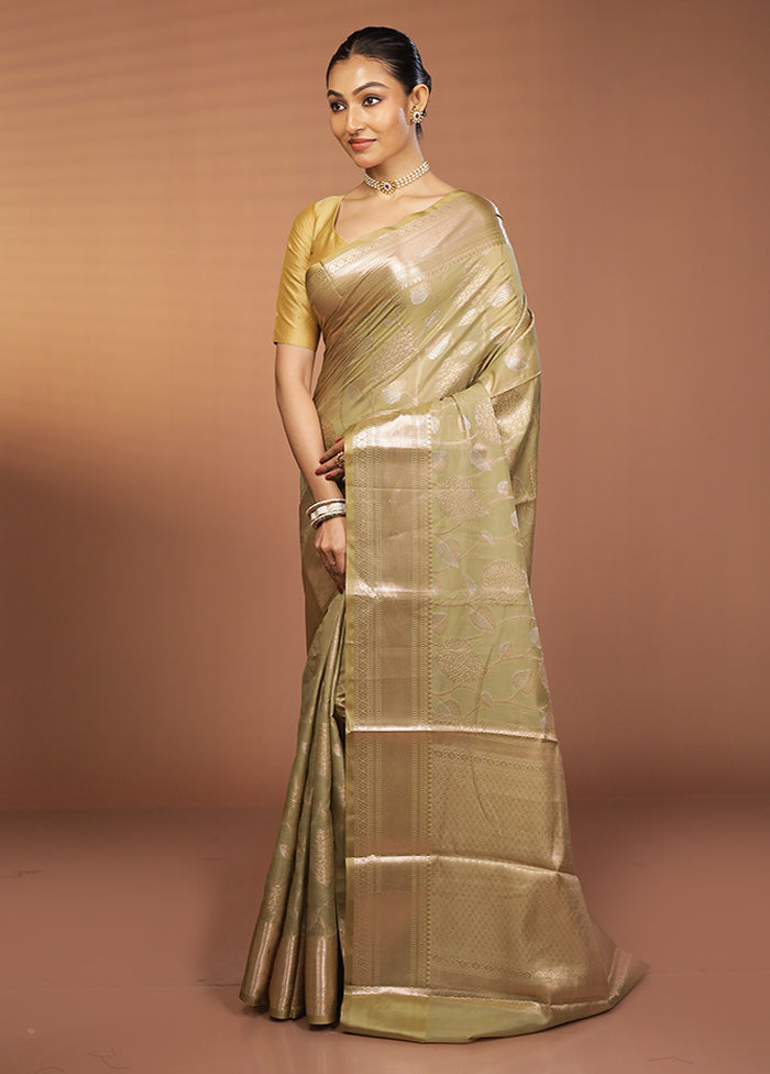 Green Kora Silk Saree With Blouse Piece