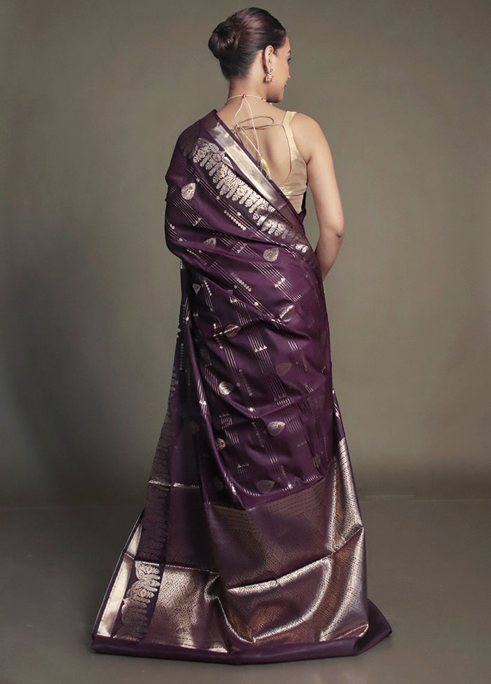 Purple Kora Silk Saree With Blouse Piece