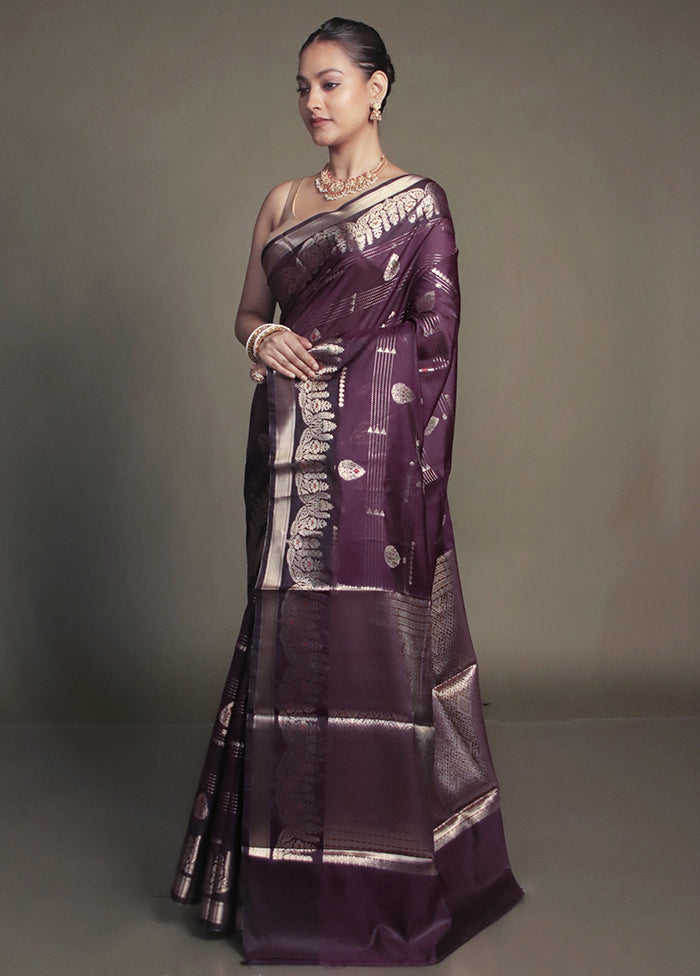 Purple Kora Silk Saree With Blouse Piece