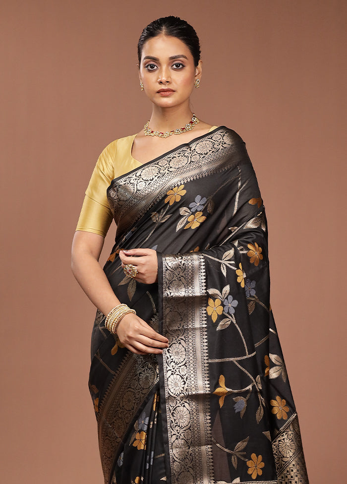 Black Kora Silk Saree With Blouse Piece