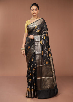 Black Kora Silk Saree With Blouse Piece