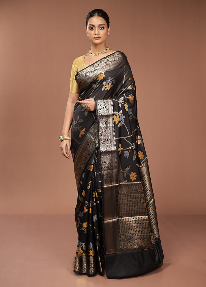 Black Kora Silk Saree With Blouse Piece
