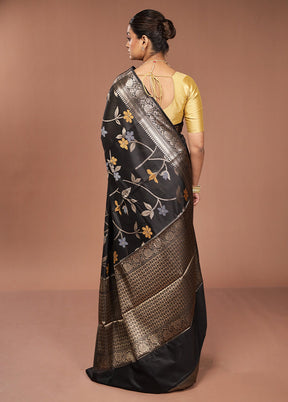 Black Kora Silk Saree With Blouse Piece