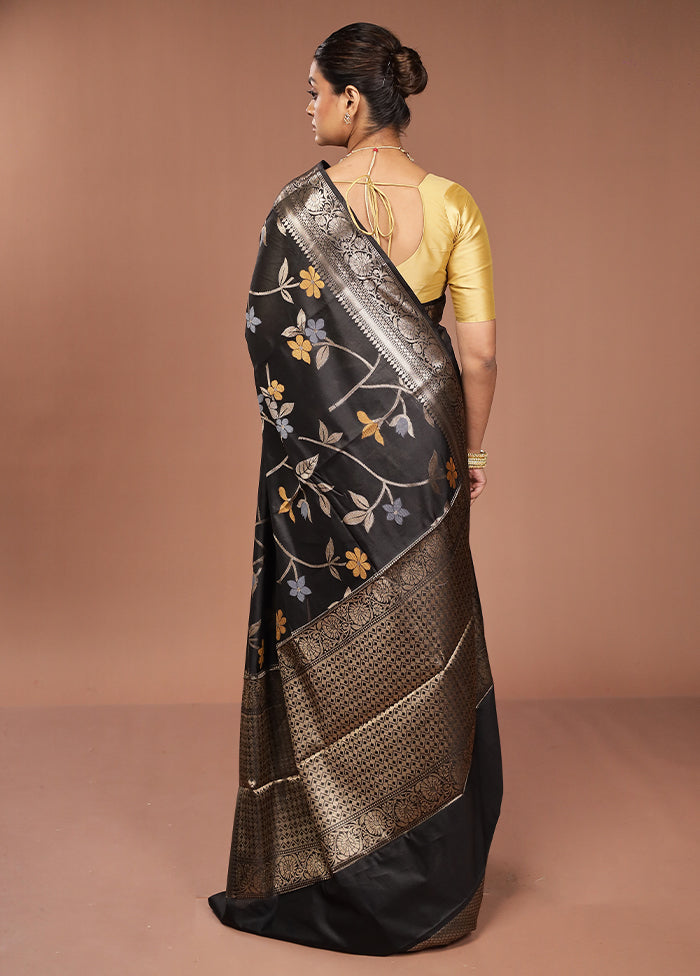 Black Kora Silk Saree With Blouse Piece